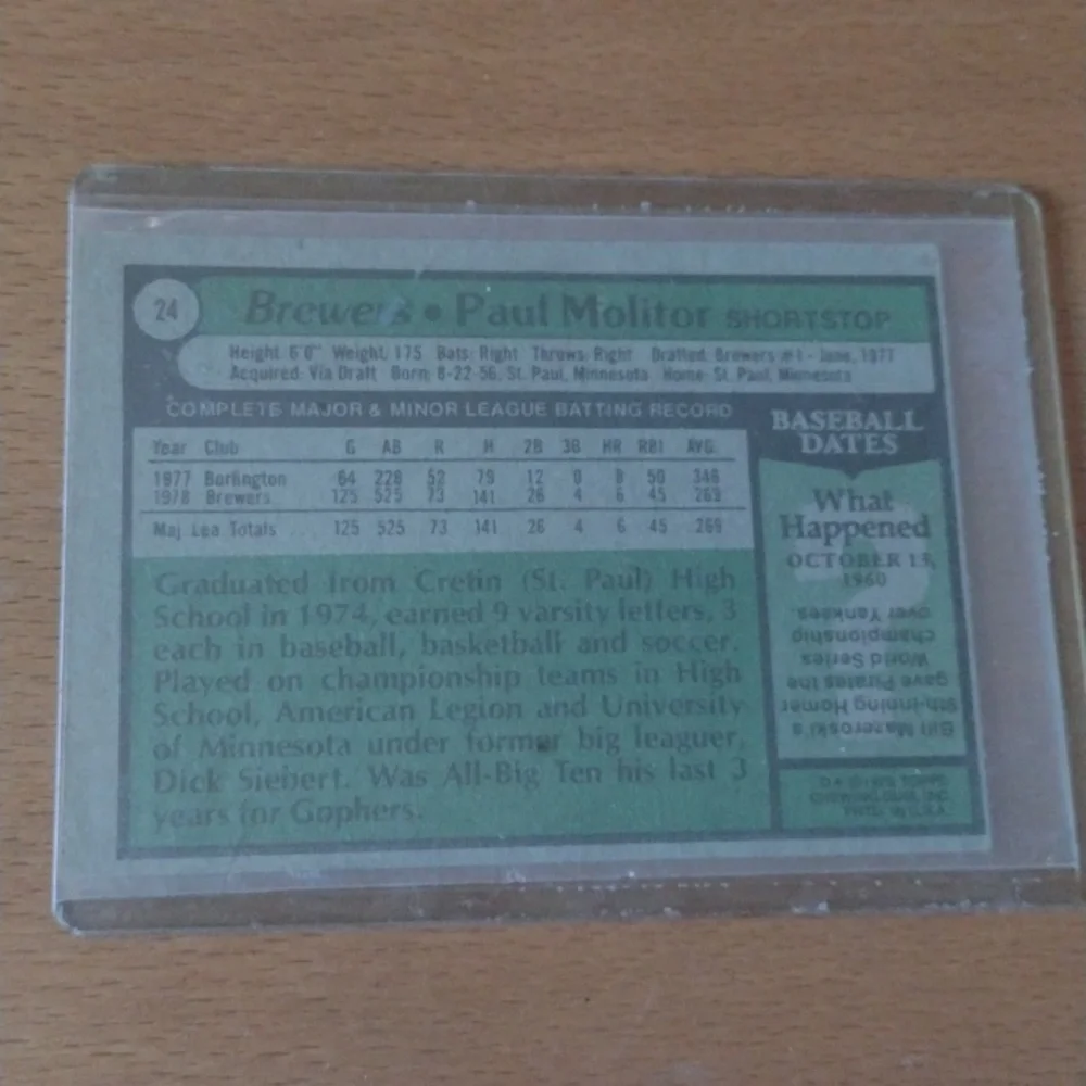 Paul Molitor rookie Baseball Card